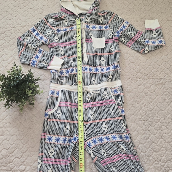 Kensie Fleece Hooded Holiday Festive Winter Pattern Onesie Pajamas, Medium - Picture 8 of 12